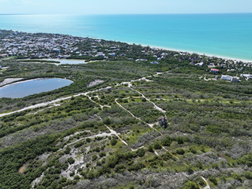 Aerial view of Lotes Paraíso titled lots in Holbox — 150 m² available land 400 meters from the Caribbean Sea
